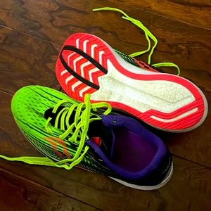 Saucony tennis shoes. Bright green and purple.